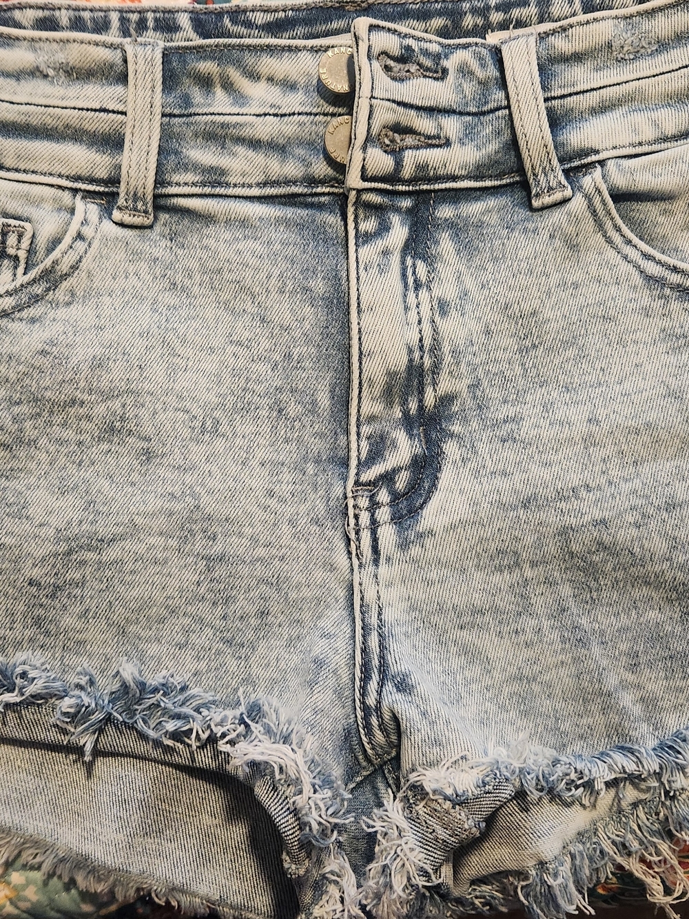 KanCan Women’s Mid-Rise Light Blue Acid Wash Jean Shorts